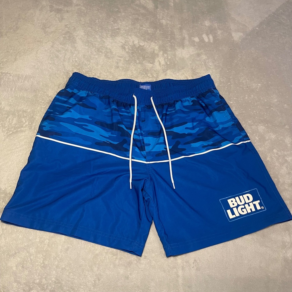 Bud Light Mens Swim Trunks XL Blue Camo Board‎ Shorts Anheuser Busch 2023 Pocket